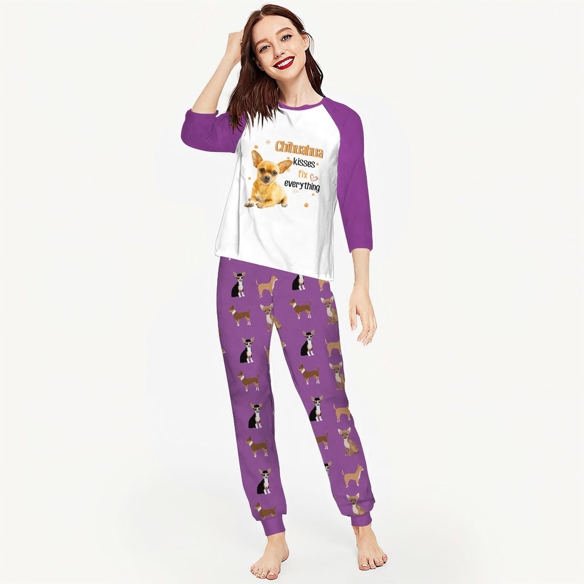 Chihuahua Chihuahua Kisses Abc Pajama Set |Sleepwear Pjs Sets | Raglan Shirt Pants Set