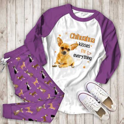Chihuahua Chihuahua Kisses Abc Pajama Set |Sleepwear Pjs Sets | Raglan Shirt Pants Set