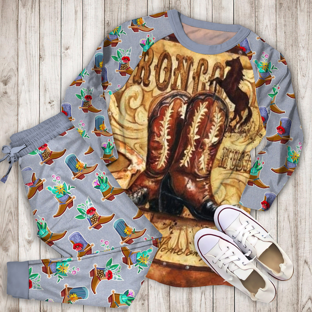 Cowboy Pajama Set | Pajamas | Cotton Sleepwear Sets | Soft Long Sleeve Pjs | Raglan Shirt and Pants Set