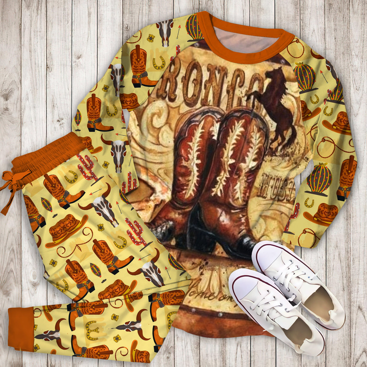Cowboy Pajama Set | Pajamas | Cotton Sleepwear Sets | Soft Long Sleeve Pjs | Raglan Shirt and Pants Set