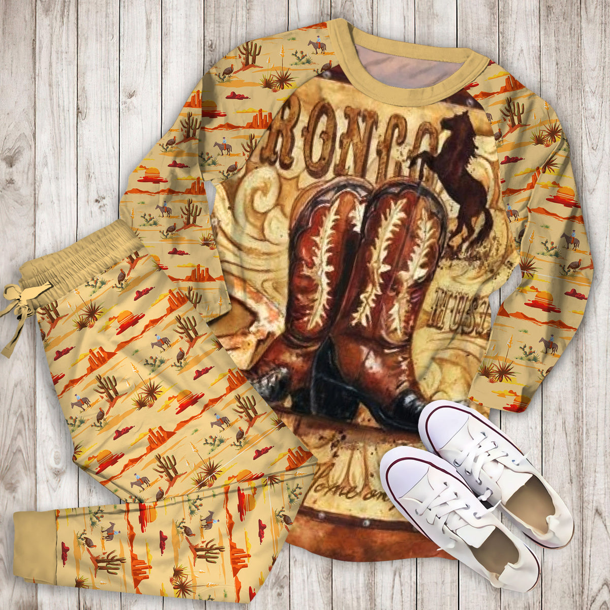 Cowboy Pajama Set | Pajamas | Cotton Sleepwear Sets | Soft Long Sleeve Pjs | Raglan Shirt and Pants Set