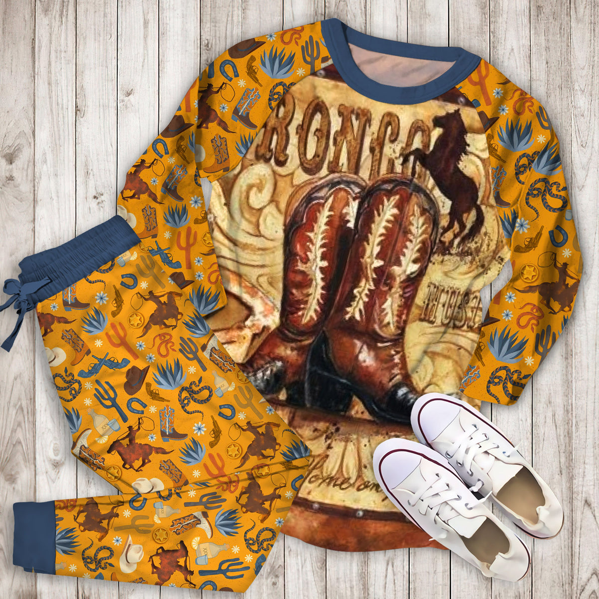 Cowboy Pajama Set | Pajamas | Cotton Sleepwear Sets | Soft Long Sleeve Pjs | Raglan Shirt and Pants Set