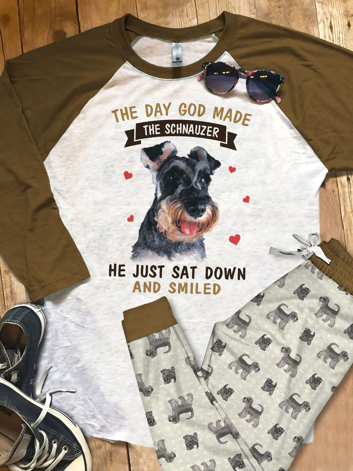 Miniature Schnauzer The Schnauzer Pajama Set |Sleepwear Pjs Sets | Raglan Shirt Pants Set