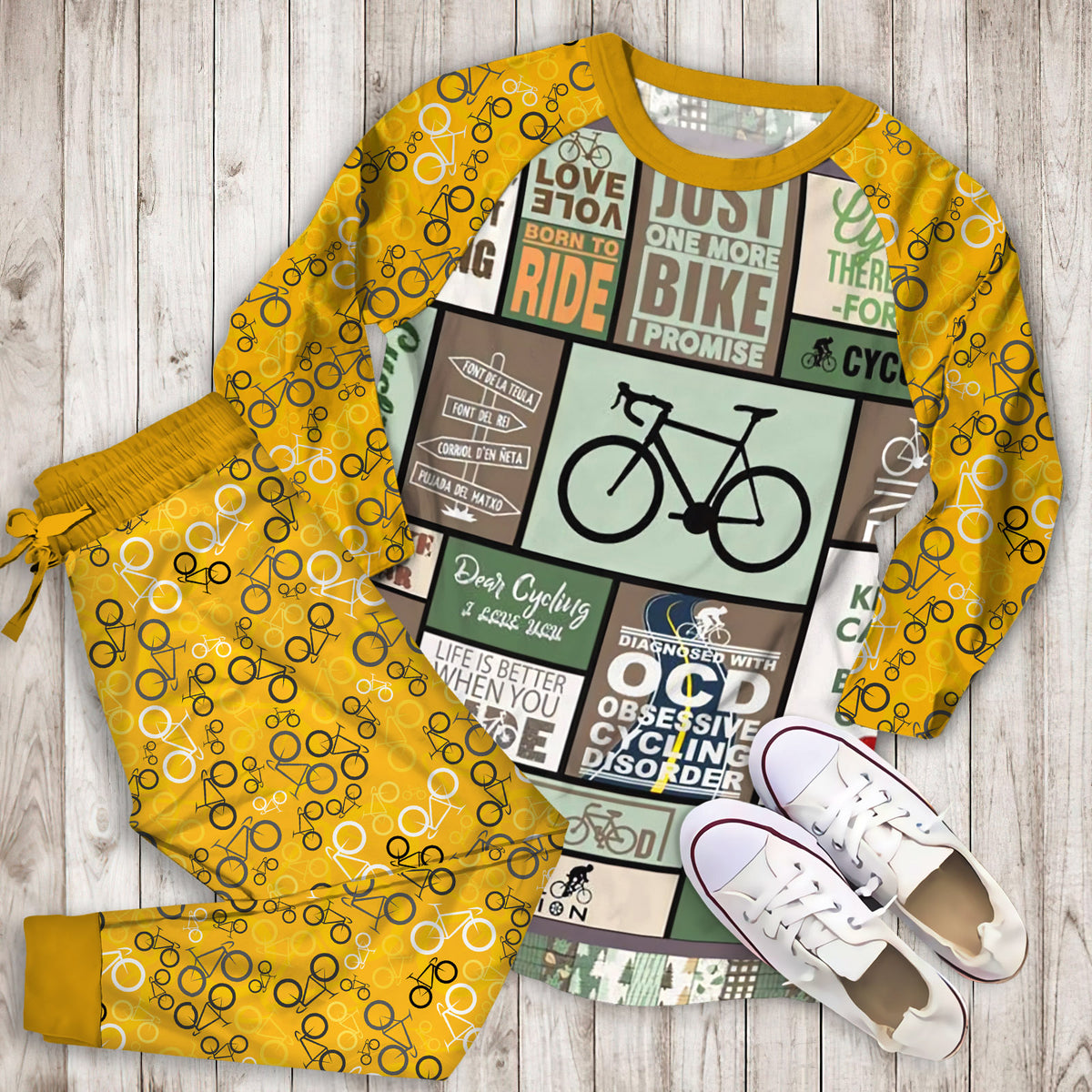Cycling Pajama Set | Pajamas | Cotton Sleepwear Sets | Soft Long Sleeve Pjs | Raglan Shirt and Pants Set