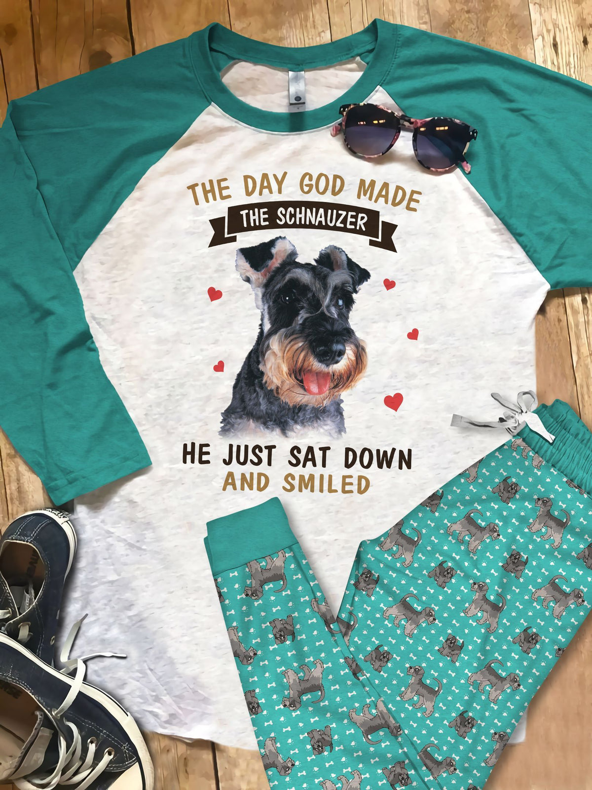 Miniature Schnauzer The Schnauzer Pajama Set |Sleepwear Pjs Sets | Raglan Shirt Pants Set