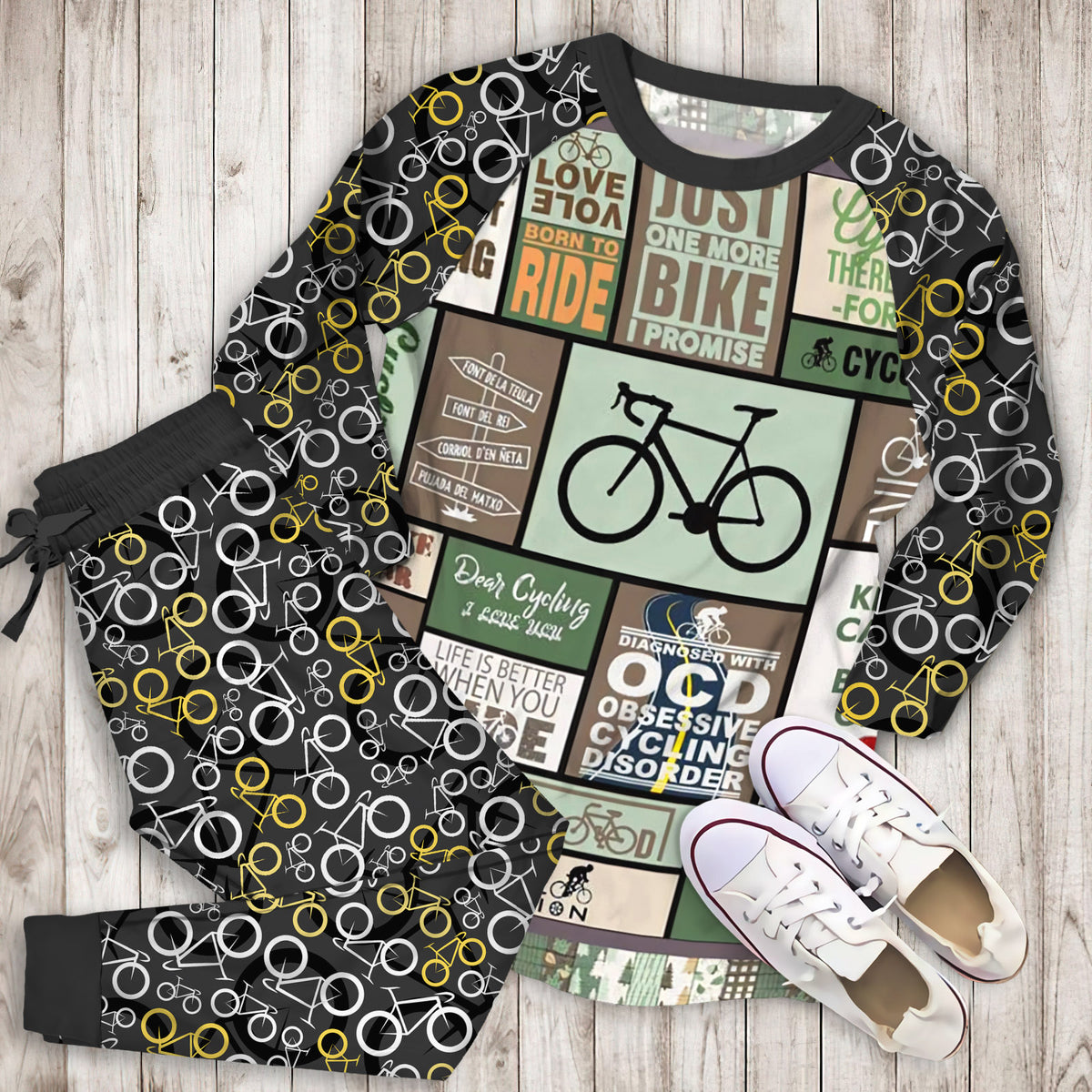 Cycling Pajama Set | Pajamas | Cotton Sleepwear Sets | Soft Long Sleeve Pjs | Raglan Shirt and Pants Set