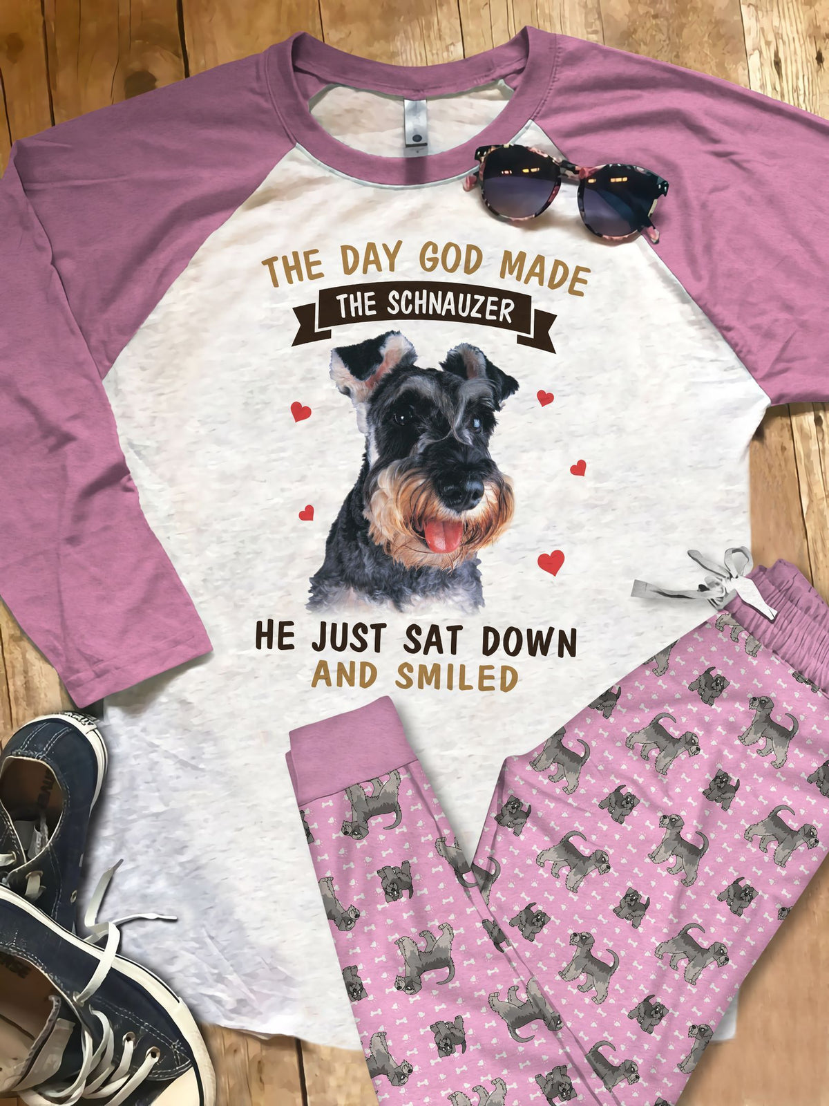 Miniature Schnauzer The Schnauzer Pajama Set |Sleepwear Pjs Sets | Raglan Shirt Pants Set