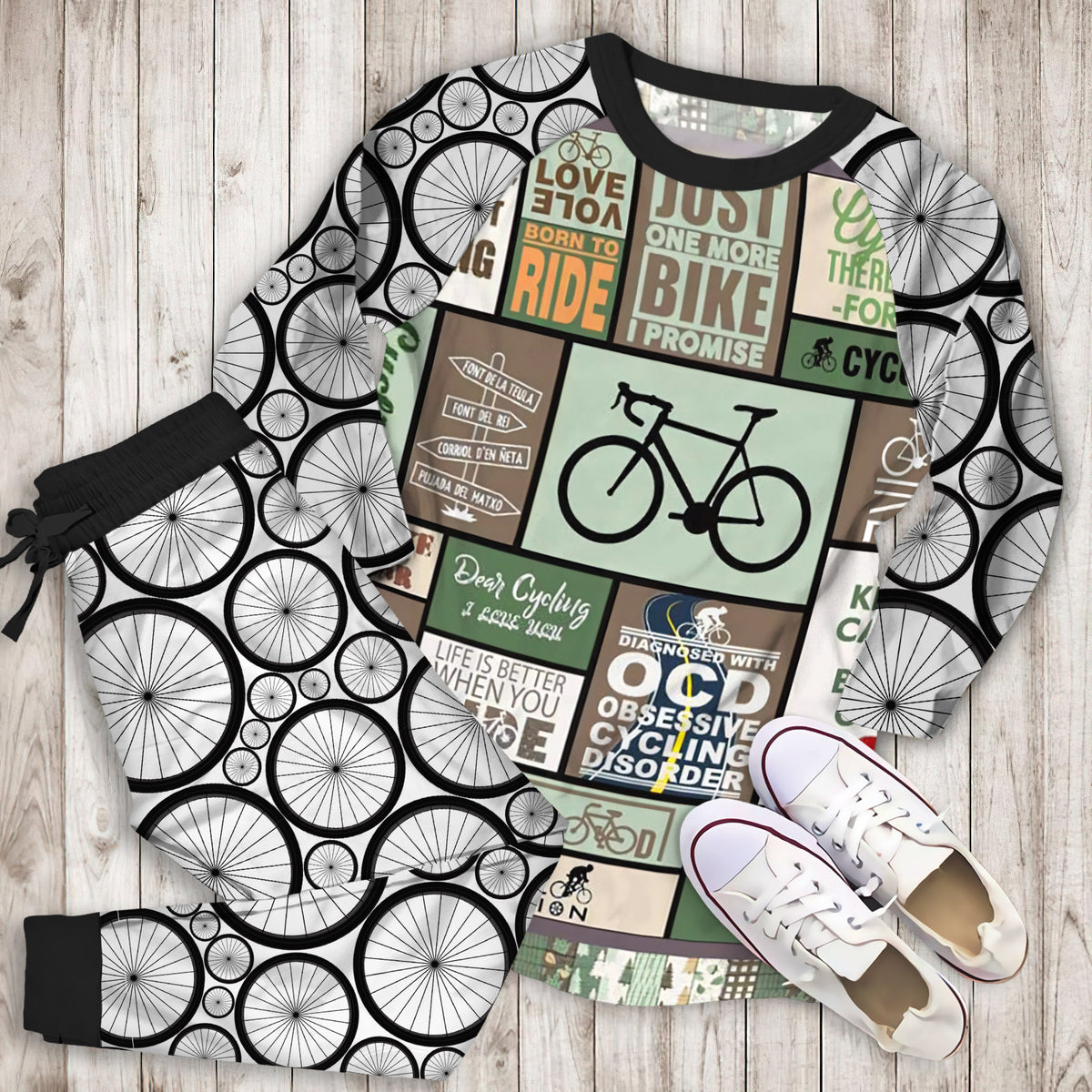 Cycling Pajama Set | Pajamas | Cotton Sleepwear Sets | Soft Long Sleeve Pjs | Raglan Shirt and Pants Set