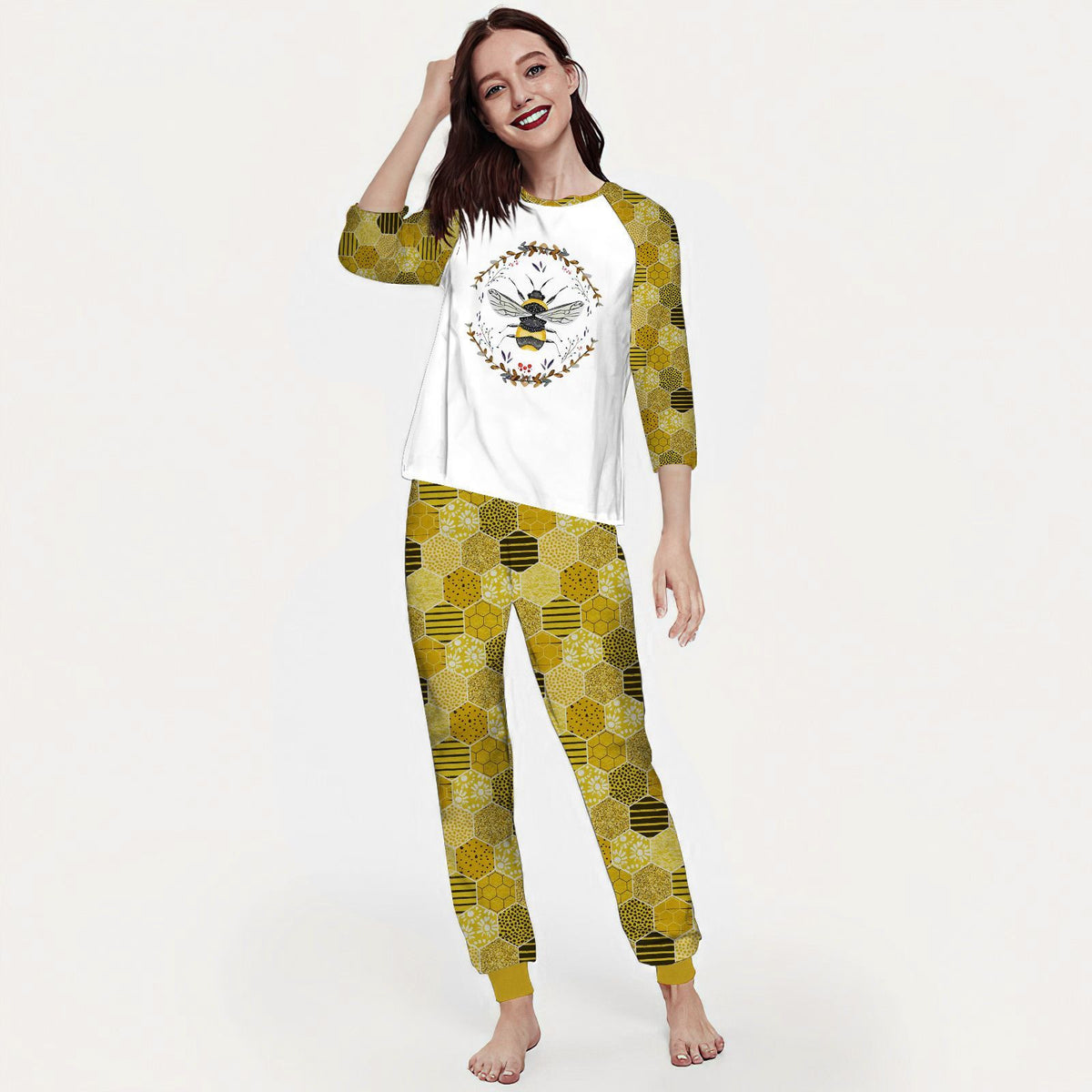 Bee Gorgeous Bee Aae Pajama Set |Sleepwear Pjs Sets | Raglan Shirt Pants Set