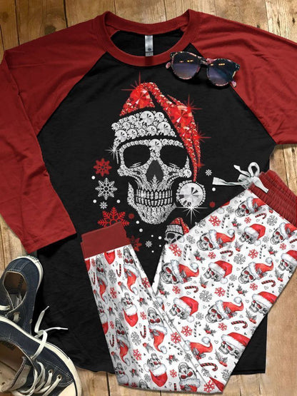Skull Bling Christmas Ng Pajama Set |Sleepwear Pjs Sets | Raglan Shirt Pants Set