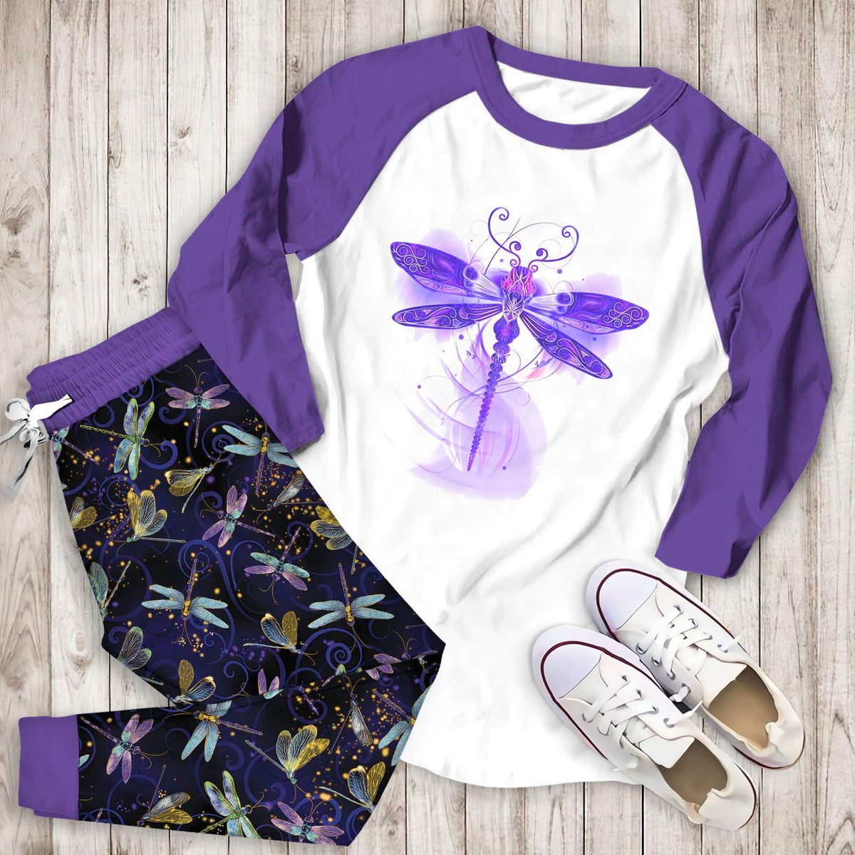Dragonfly Gorgeous Aag Pajama Set |Sleepwear Pjs Sets | Raglan Shirt Pants Set
