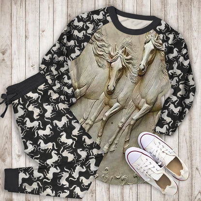 Horse Pajama Set | Pajamas | Cotton Sleepwear Sets | Soft Long Sleeve Pjs | Raglan Shirt and Pants Set
