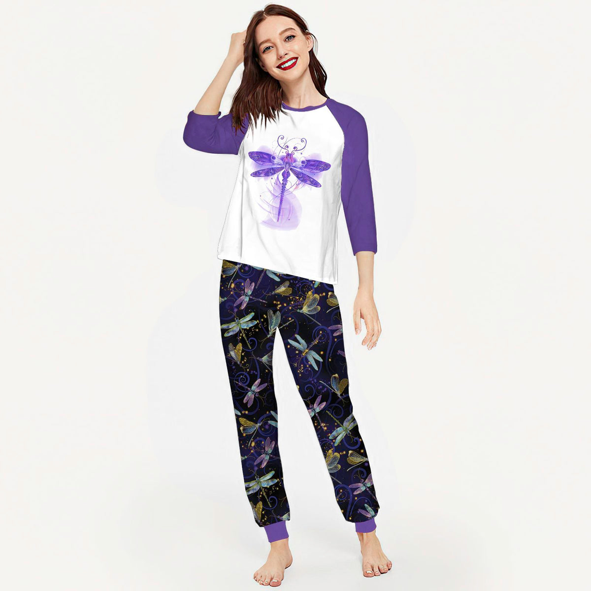 Dragonfly Gorgeous Aag Pajama Set |Sleepwear Pjs Sets | Raglan Shirt Pants Set