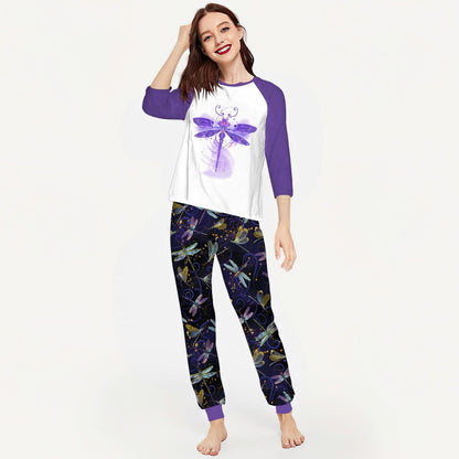 Dragonfly Gorgeous Aag Pajama Set |Sleepwear Pjs Sets | Raglan Shirt Pants Set