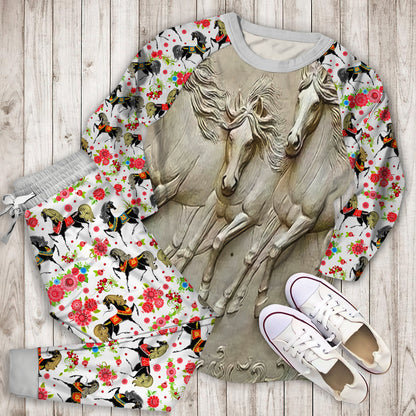 Horse Pajama Set | Pajamas | Cotton Sleepwear Sets | Soft Long Sleeve Pjs | Raglan Shirt and Pants Set