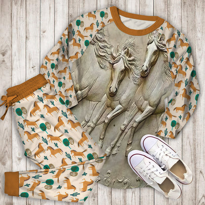 Horse Pajama Set | Pajamas | Cotton Sleepwear Sets | Soft Long Sleeve Pjs | Raglan Shirt and Pants Set