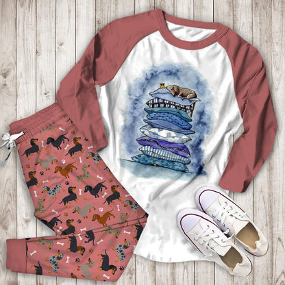 Dachshund Sweet Dream Aaw Pajama Set |Sleepwear Pjs Sets | Raglan Shirt Pants Set