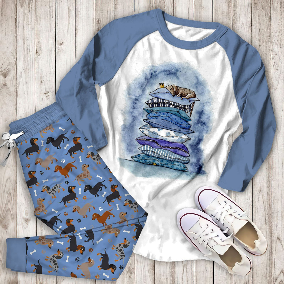 Dachshund Sweet Dream Aaw Pajama Set |Sleepwear Pjs Sets | Raglan Shirt Pants Set
