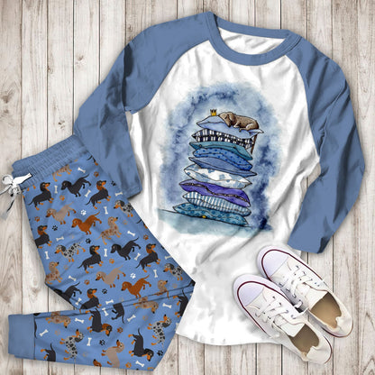 Dachshund Sweet Dream Aaw Pajama Set |Sleepwear Pjs Sets | Raglan Shirt Pants Set