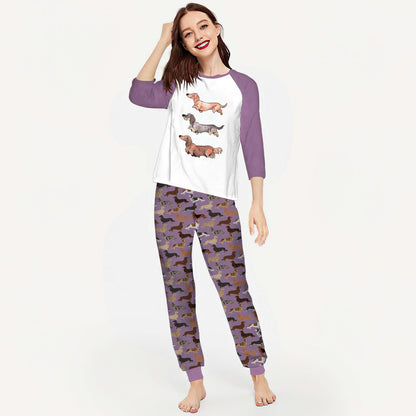 Dachshund Funny Dogs Aae Pajama Set |Sleepwear Pjs Sets | Raglan Shirt Pants Set