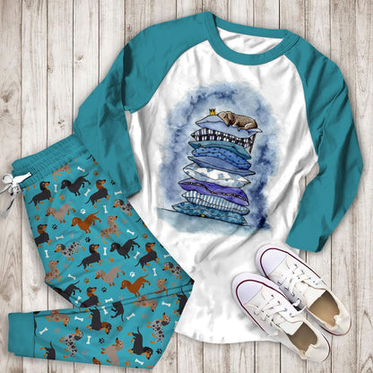 Dachshund Sweet Dream Aaw Pajama Set |Sleepwear Pjs Sets | Raglan Shirt Pants Set