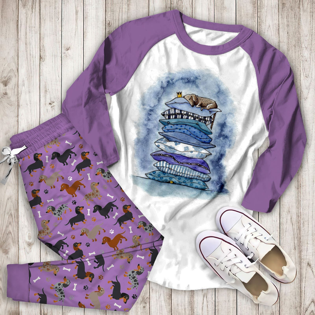 Dachshund Sweet Dream Aaw Pajama Set |Sleepwear Pjs Sets | Raglan Shirt Pants Set