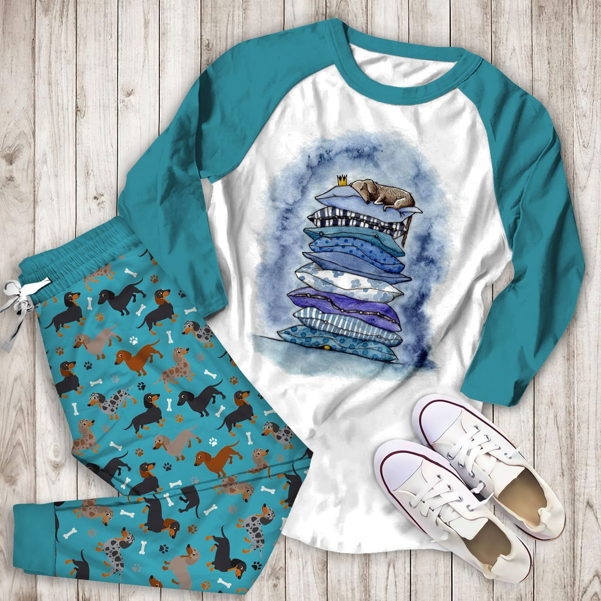 Dachshund Sweet Dream Aaw Pajama Set |Sleepwear Pjs Sets | Raglan Shirt Pants Set