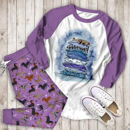 Dachshund Sweet Dream Aaw Pajama Set |Sleepwear Pjs Sets | Raglan Shirt Pants Set