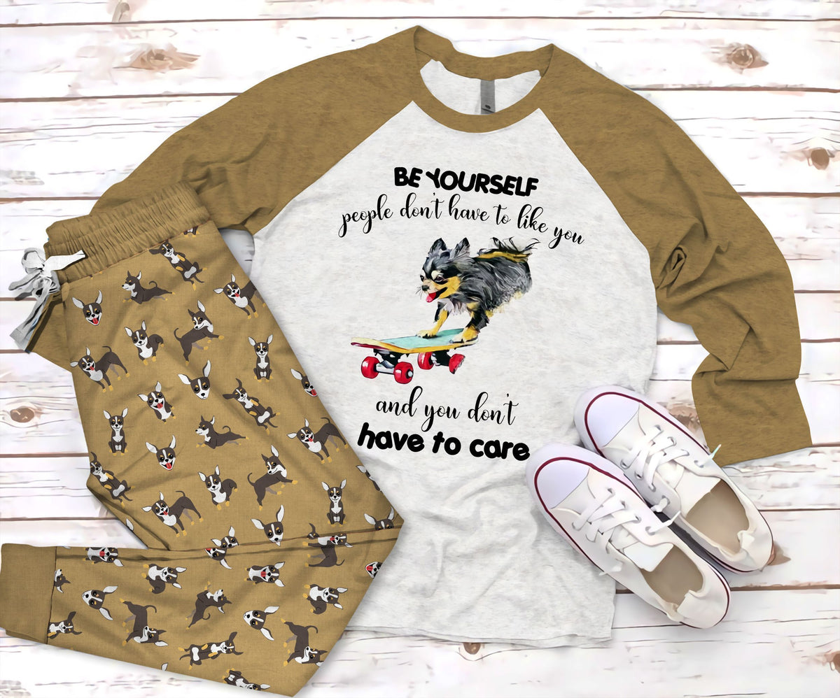 Chihuahua Be Yourself Pajama Set |Sleepwear Pjs Sets | Raglan Shirt Pants Set