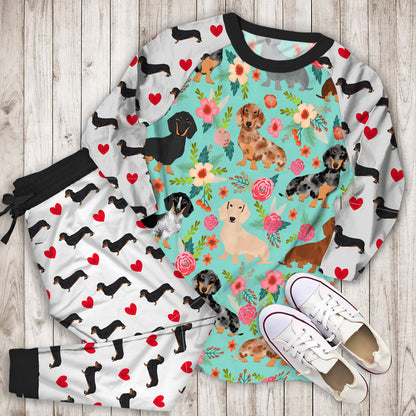 Dachshund Pajama Set | Pajamas | Cotton Sleepwear Sets | Soft Long Sleeve Pjs | Raglan Shirt and Pants Set