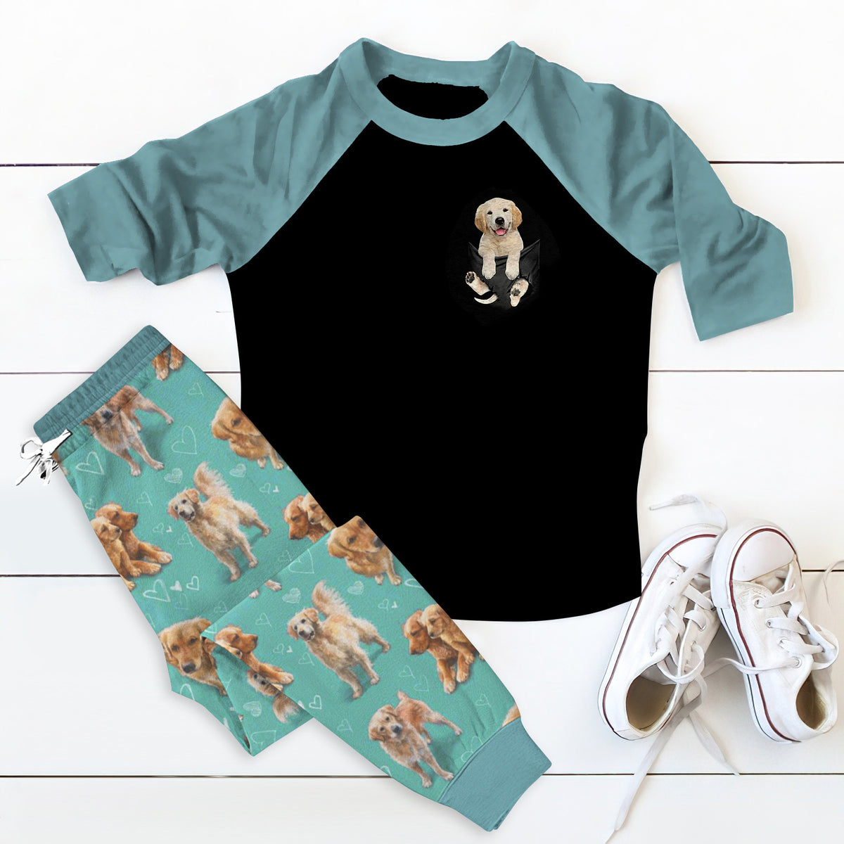 Golden Retriever So Cute Pajama Set |Sleepwear Pjs Sets | Raglan Shirt Pants Set