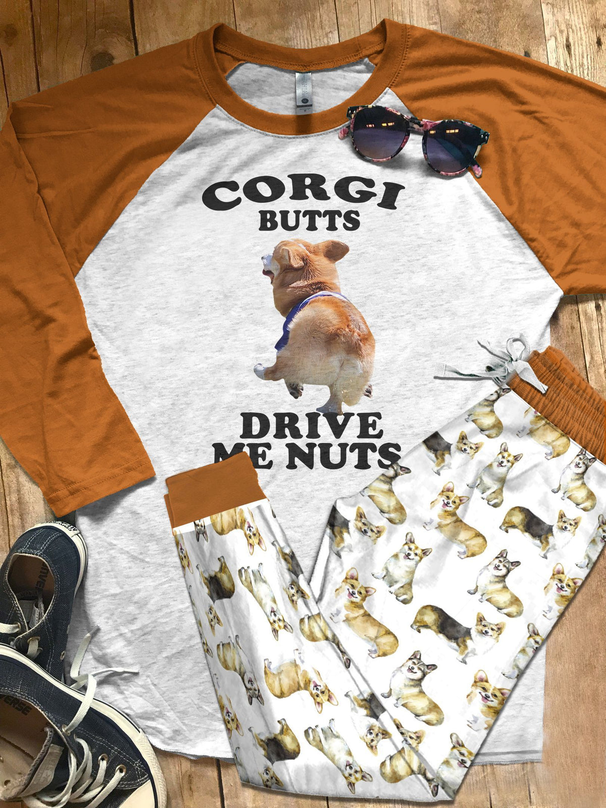 Corgi Corgi Butt Pajama Set |Sleepwear Pjs Sets | Raglan Shirt Pants Set