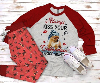 Chihuahua Goodnight Pajama Set |Sleepwear Pjs Sets | Raglan Shirt Pants Set
