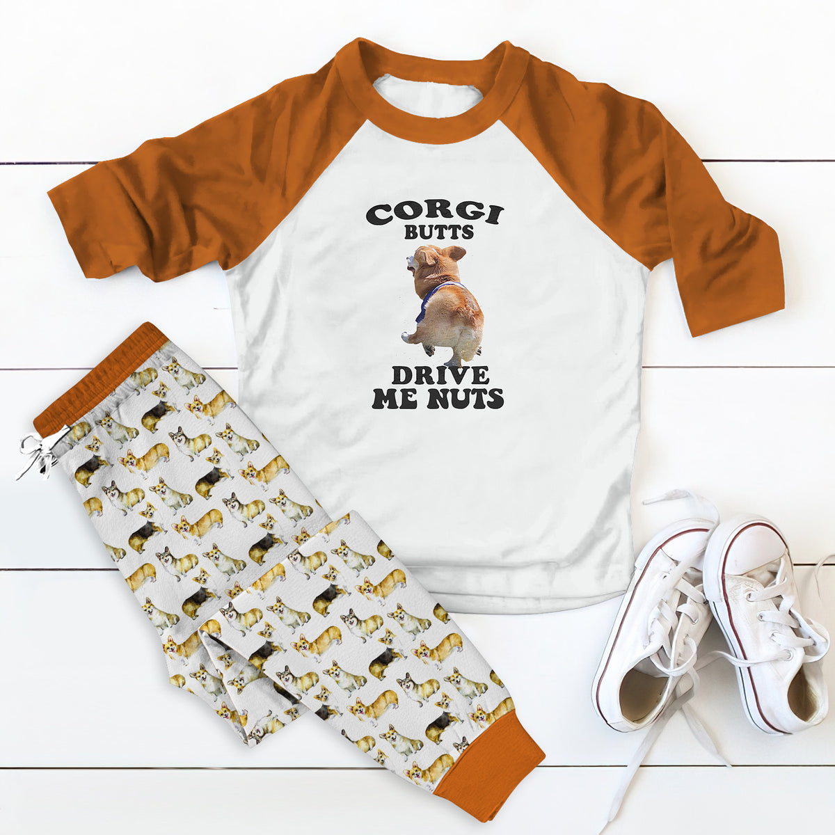 Corgi Corgi Butt Pajama Set |Sleepwear Pjs Sets | Raglan Shirt Pants Set