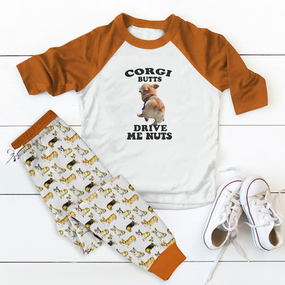 Corgi Corgi Butt Pajama Set |Sleepwear Pjs Sets | Raglan Shirt Pants Set