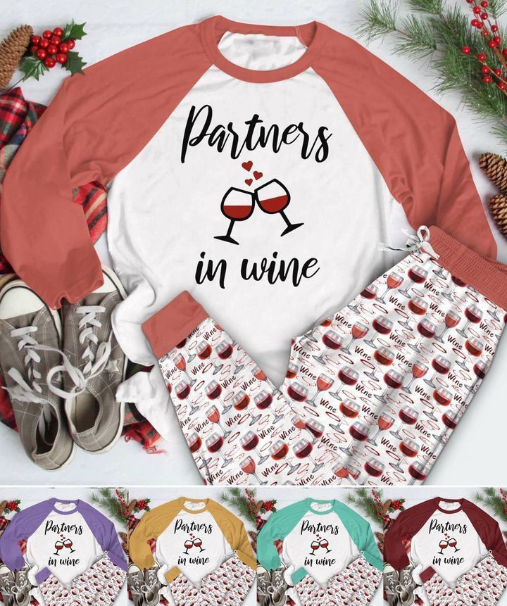 Wine Partners In Wine Aak Pajama Set |Sleepwear Pjs Sets | Raglan Shirt Pants Set