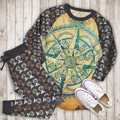 Compass Mandala Pajama Set |Sleepwear Pjs Sets | Raglan Shirt Pants Set