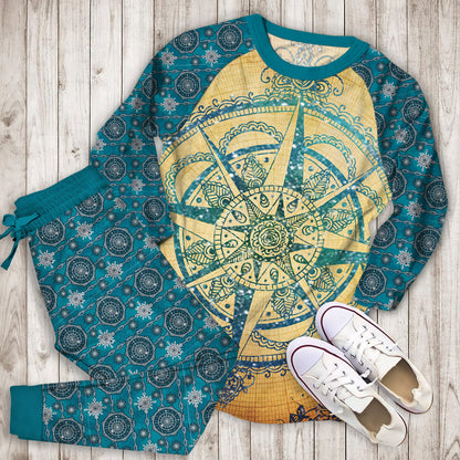 Compass Mandala Pajama Set |Sleepwear Pjs Sets | Raglan Shirt Pants Set