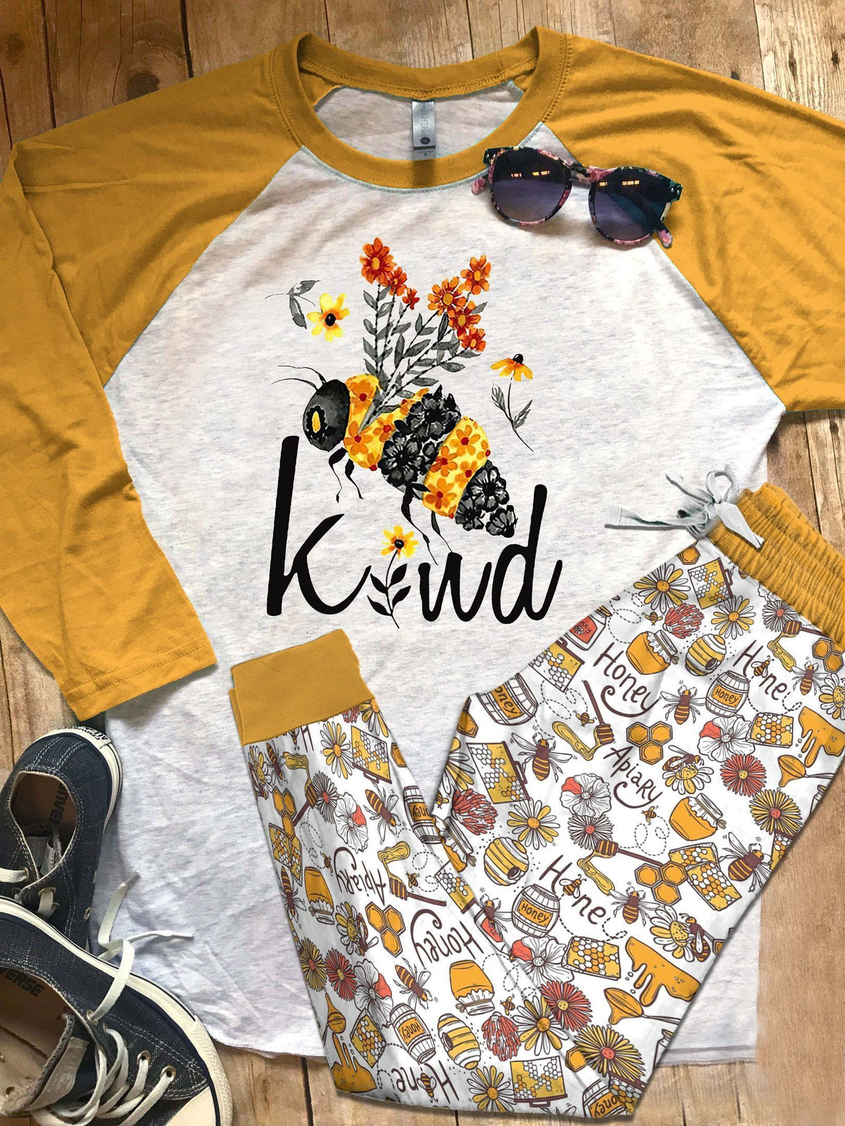 Bee Awesome Gift Pajama Set |Sleepwear Pjs Sets | Raglan Shirt Pants Set