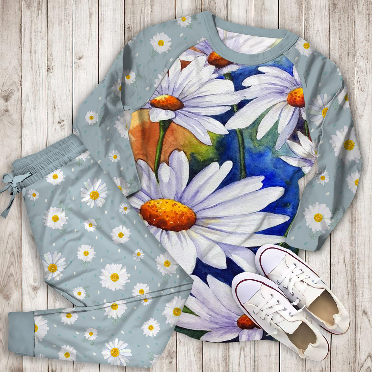 Daisy Flowers Pajama Set |Sleepwear Pjs Sets | Raglan Shirt Pants Set
