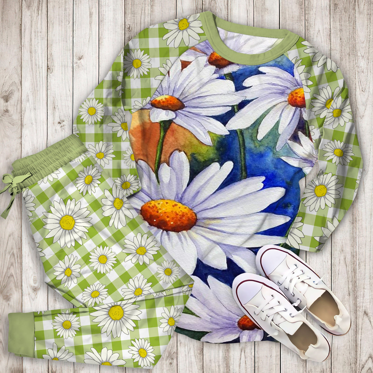 Daisy Flowers Pajama Set |Sleepwear Pjs Sets | Raglan Shirt Pants Set