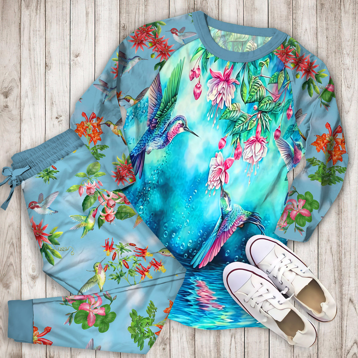 Hummingbirds And Bubbles Pajama Set |Sleepwear Pjs Sets | Raglan Shirt Pants Set