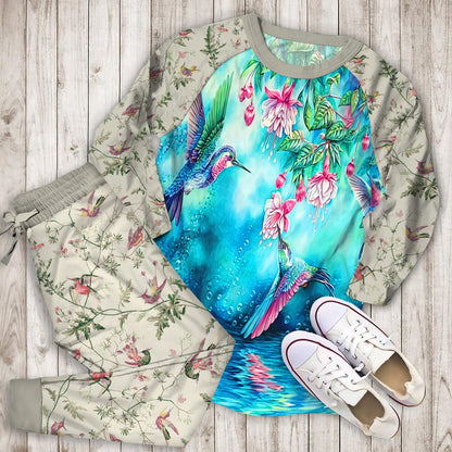 Hummingbirds And Bubbles Pajama Set |Sleepwear Pjs Sets | Raglan Shirt Pants Set