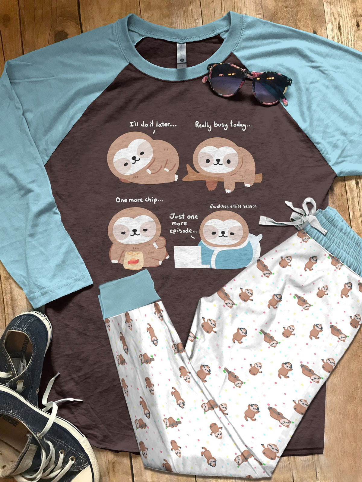 Sloth You So Sweet Pajama Set |Sleepwear Pjs Sets | Raglan Shirt Pants Set