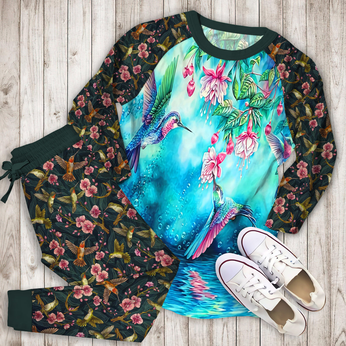 Hummingbirds And Bubbles Pajama Set |Sleepwear Pjs Sets | Raglan Shirt Pants Set