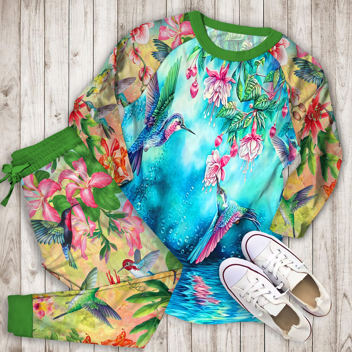 Hummingbirds And Bubbles Pajama Set |Sleepwear Pjs Sets | Raglan Shirt Pants Set