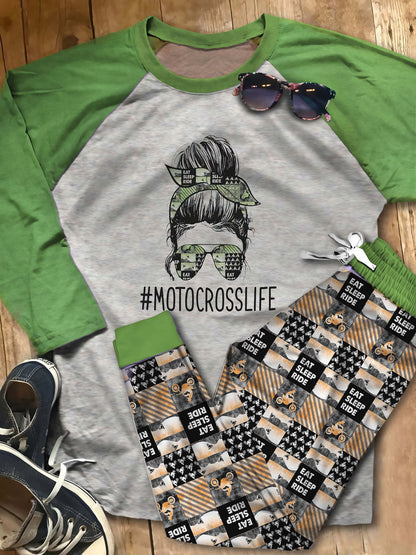 Motocross Motocross Life Abk Pajama Set |Sleepwear Pjs Sets | Raglan Shirt Pants Set