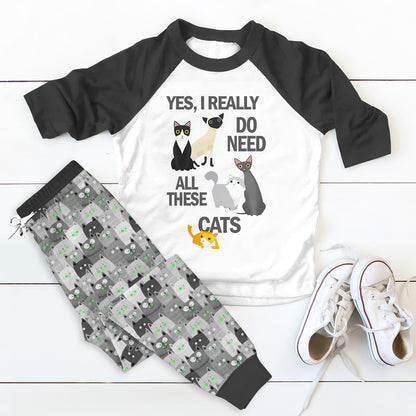 Cat Need All These Cat Pajama Set |Sleepwear Pjs Sets | Raglan Shirt Pants Set