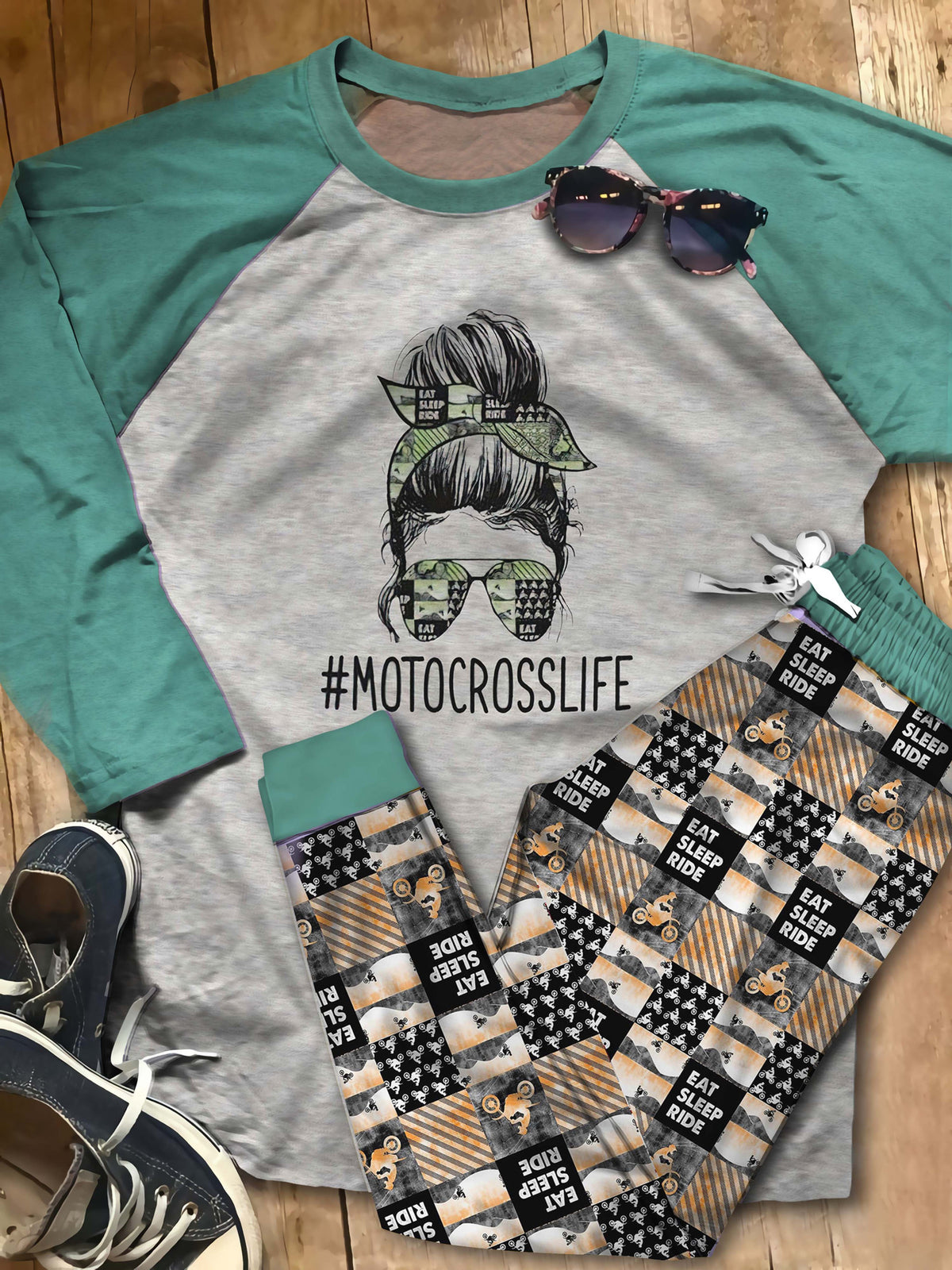 Motocross Motocross Life Abk Pajama Set |Sleepwear Pjs Sets | Raglan Shirt Pants Set