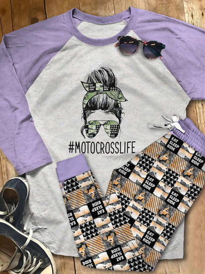 Motocross Motocross Life Abk Pajama Set |Sleepwear Pjs Sets | Raglan Shirt Pants Set